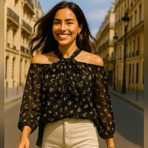 Floral Off-Shoulder Black Top